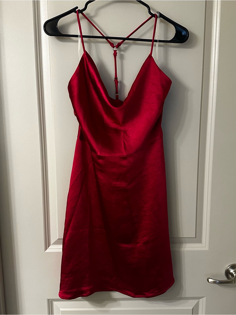 Fashion Nova Red Satin Mini Slip Dress with Cowl Neck